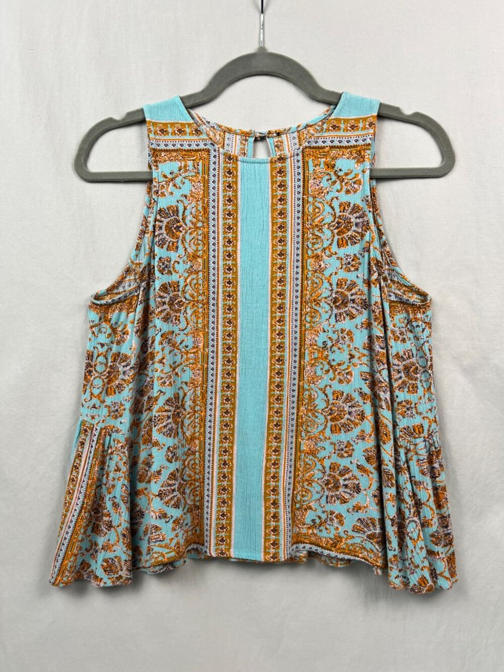 Boho Turquoise Floral Paisley Flowy Swing Tank Top Bohemian Hippie Festival